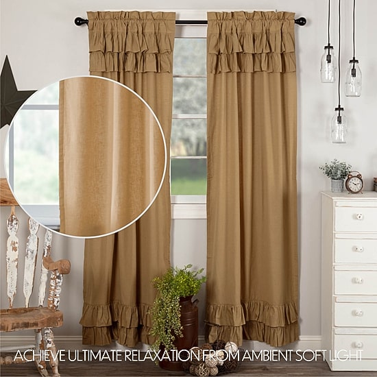 Vhc Brands Simple Life Ruffled Rod Pocket Light-Filtering Set of 2 Curtain Panel