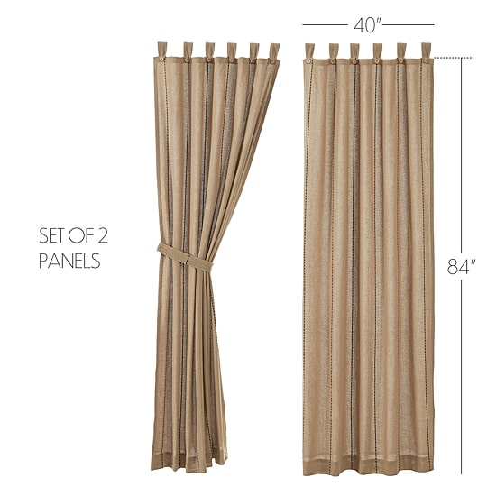 Vhc Brands Stitched Burlap Tab Top Light-Filtering Set of 2 Curtain Panel