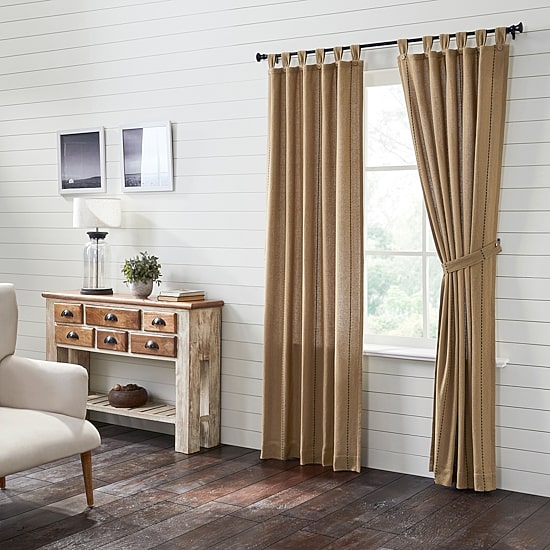 Vhc Brands Stitched Burlap Tab Top Light-Filtering Set of 2 Curtain Panel