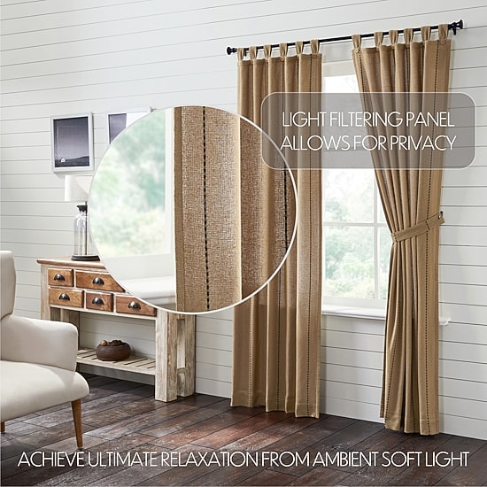 Vhc Brands Stitched Burlap Tab Top Light-Filtering Set of 2 Curtain Panel