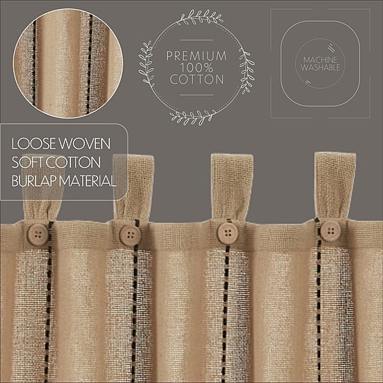 Vhc Brands Stitched Burlap Tab Top Light-Filtering Set of 2 Curtain Panel
