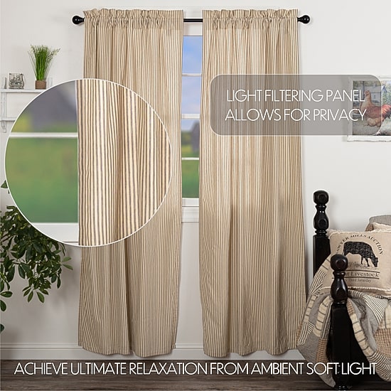 Vhc Brands Sawyer Ticking Rod Pocket Light-Filtering Set of 2 Curtain Panel