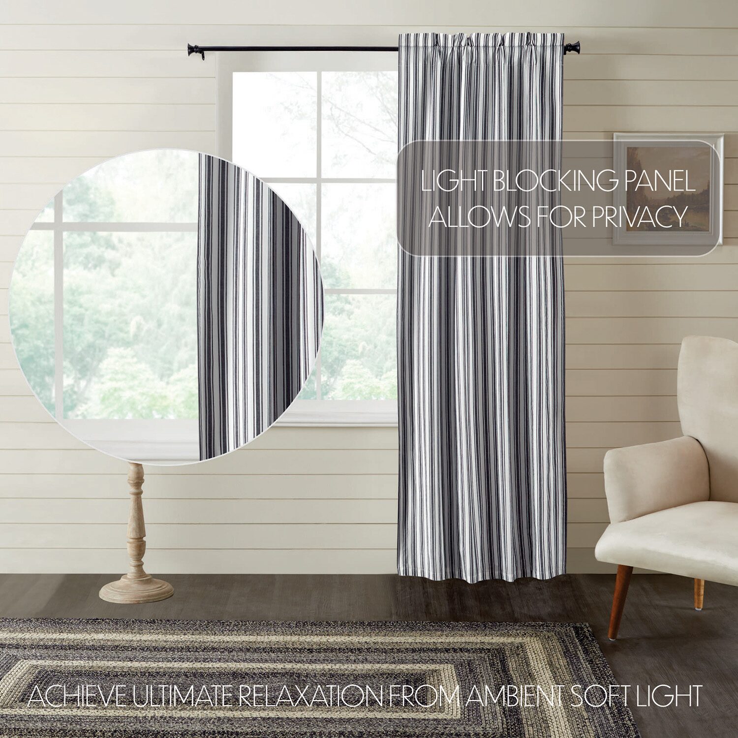 Vhc Brands Sawyer Ticking Rod Pocket Blackout Single Curtain Panel