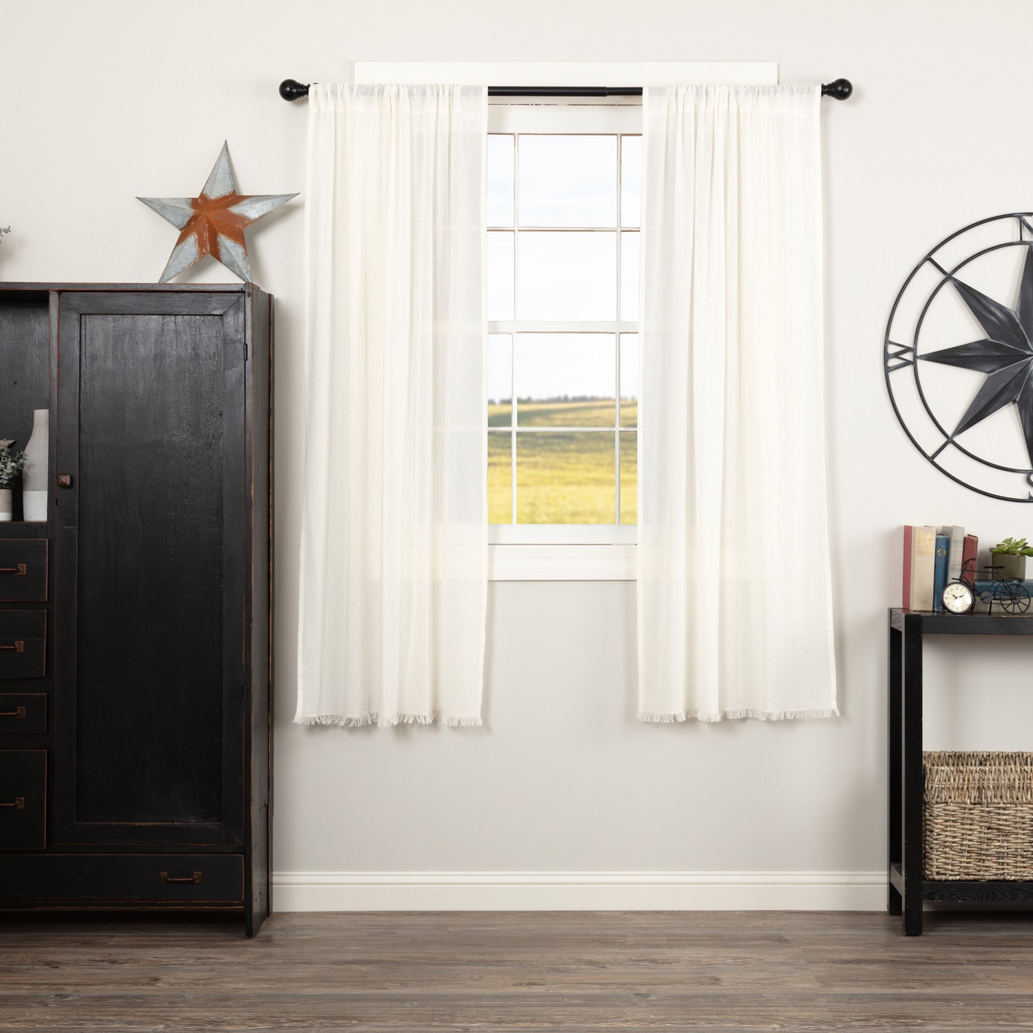 Vhc Brands Tobacco Cloth Rod Pocket Sheer Set of 2 Curtain Panel