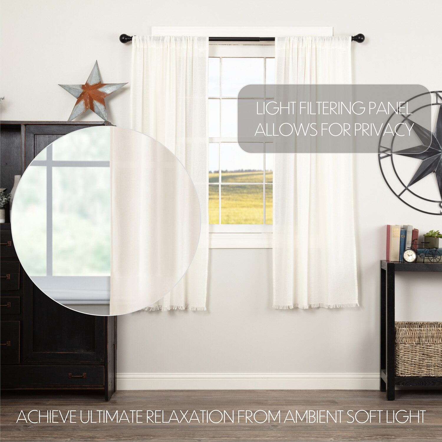 Vhc Brands Tobacco Cloth Rod Pocket Sheer Set of 2 Curtain Panel