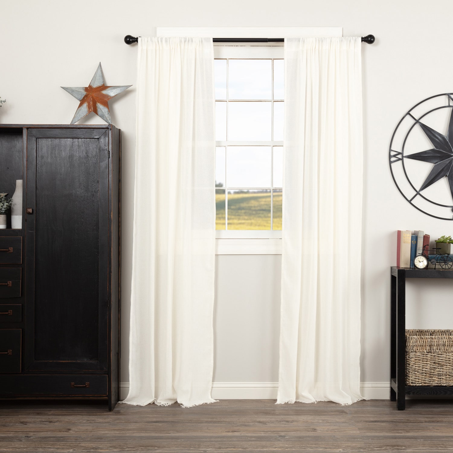 Vhc Brands Tobacco Cloth Rod Pocket Sheer Set of 2 Curtain Panel