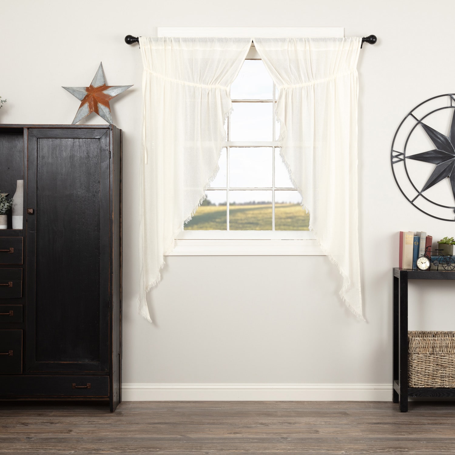 Vhc Brands Tobacco Cloth Prairie Rod Pocket Sheer Set of 2 Curtain Panel