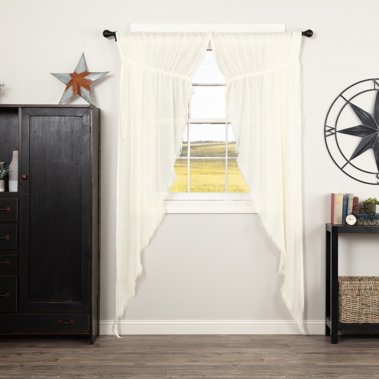Vhc Brands Tobacco Cloth Prairie Rod Pocket Sheer Set of 2 Curtain Panel