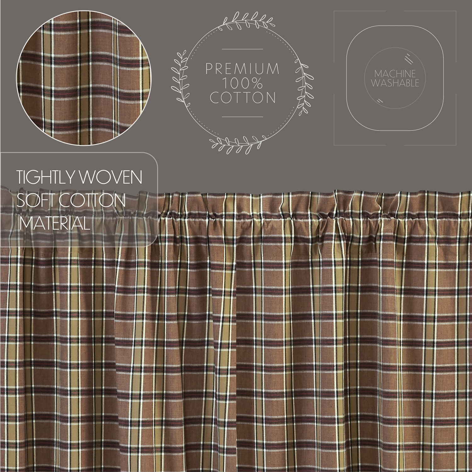 Vhc Brands Wyatt Plaid Swag Rod Pocket Tailored Valance