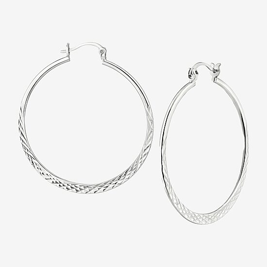 Silver Treasures Flat Womens Sterling Silver 43mm Round Hoop Earrings