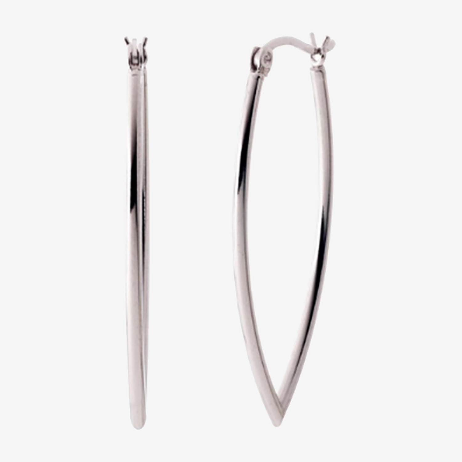 Silver Treasures Womens Sterling Silver 38mm Marquise Hoop Earrings