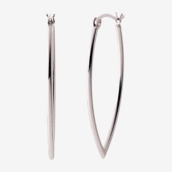 Silver Treasures Womens Sterling Silver 38mm Marquise Hoop Earrings