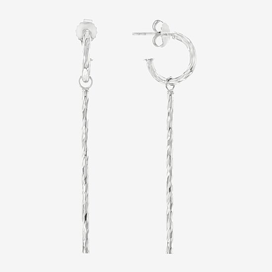 Silver Treasures Huggie Womens Sterling Silver 60mm Hoop Earrings