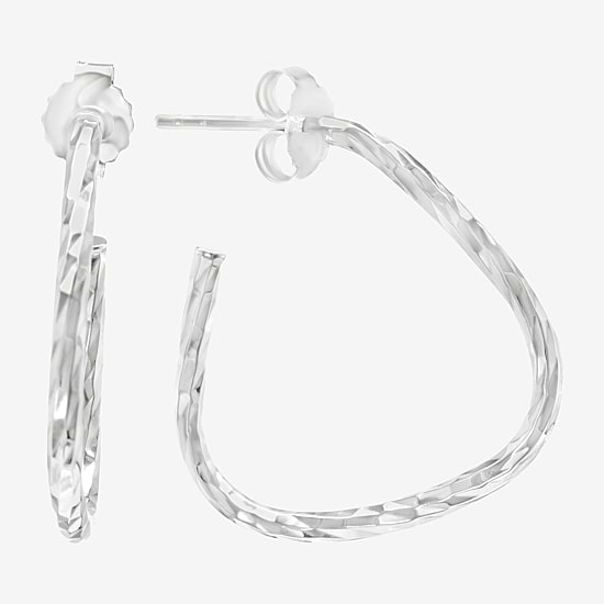 Silver Treasures Textured Womens Sterling Silver 26mm Triangle Hoop Earrings