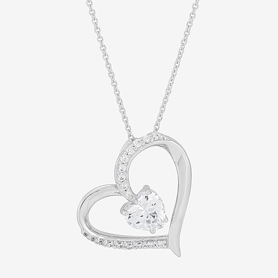 Diamonart Womens White Cubic Zirconia Sterling Silver Heart 18 Inch Pendant Necklace