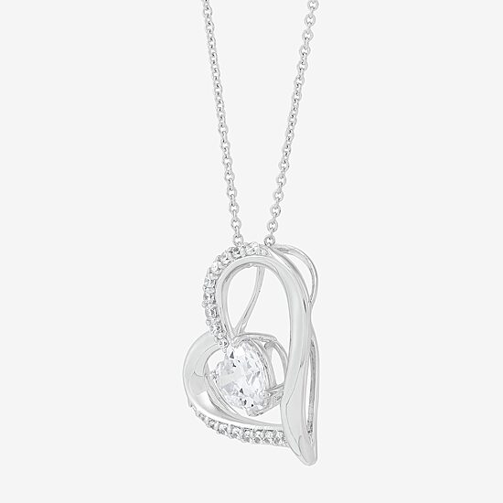 Diamonart Womens White Cubic Zirconia Sterling Silver Heart 18 Inch Pendant Necklace