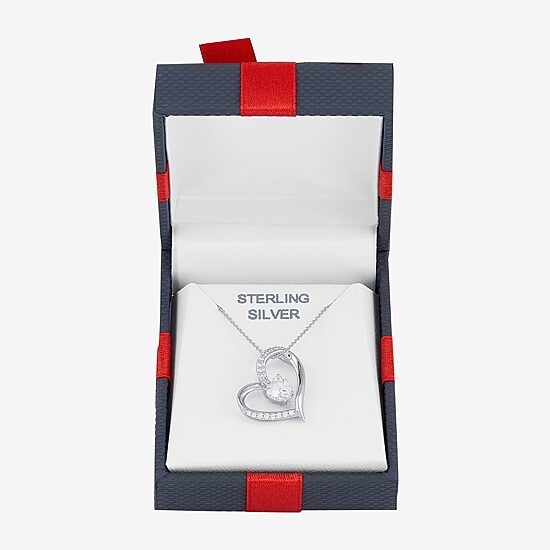 Diamonart Womens White Cubic Zirconia Sterling Silver Heart 18 Inch Pendant Necklace
