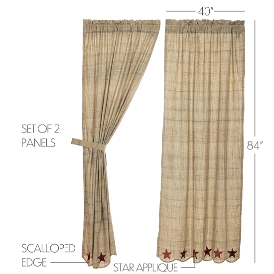 Vhc Brands Abilene Star Rod Pocket Embellished Light-Filtering Set of 2 Curtain Panel