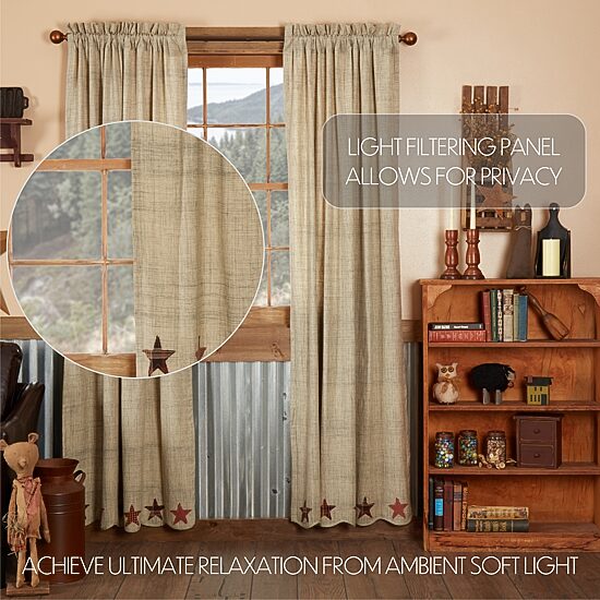 Vhc Brands Abilene Star Rod Pocket Embellished Light-Filtering Set of 2 Curtain Panel