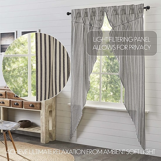 Vhc Brands Ashmont Ticking Prairie Rod Pocket Light-Filtering Set of 2 Curtain Panel