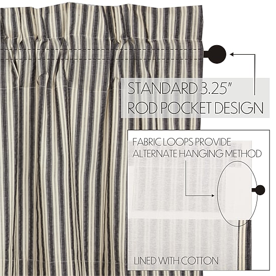 Vhc Brands Ashmont Ticking Prairie Rod Pocket Light-Filtering Set of 2 Curtain Panel