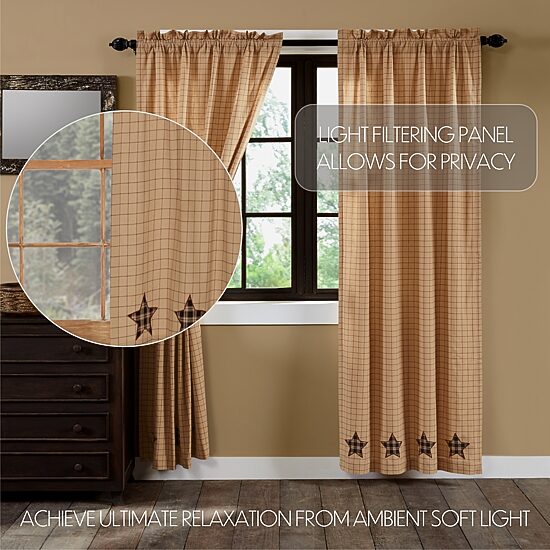 Vhc Brands Bingham Star Rod Pocket Embellished Light-Filtering Set of 2 Curtain Panel