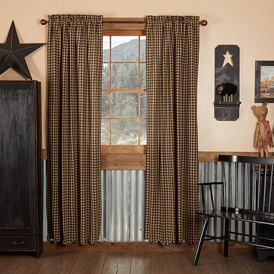 Vhc Brands Country Check Rod Pocket Light-Filtering Set of 2 Curtain Panel