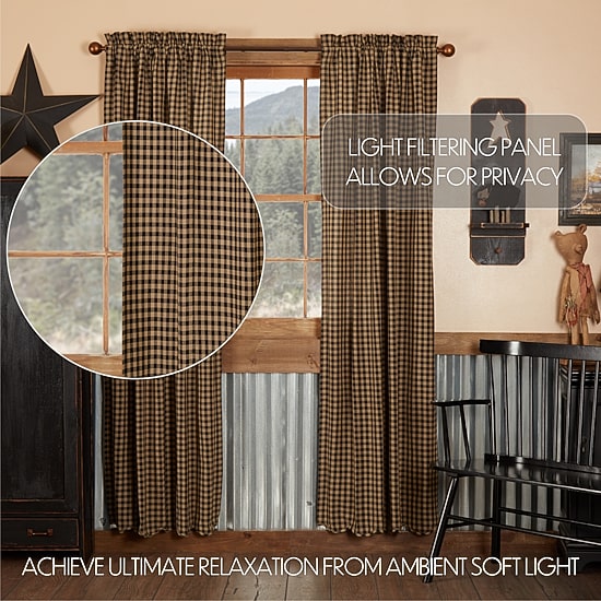 Vhc Brands Country Check Rod Pocket Light-Filtering Set of 2 Curtain Panel