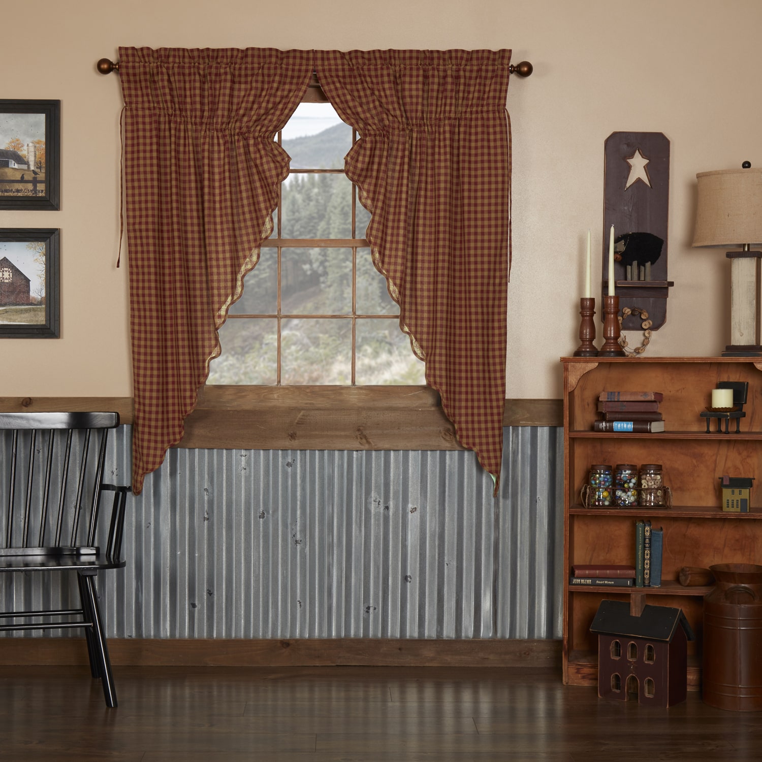 Vhc Brands Country Check Prairie Rod Pocket Light-Filtering Set of 2 Curtain Panel