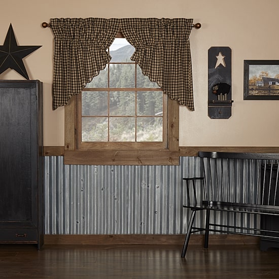 Vhc Brands Country Check Prairie Swag Rod Pocket Scallop Valance