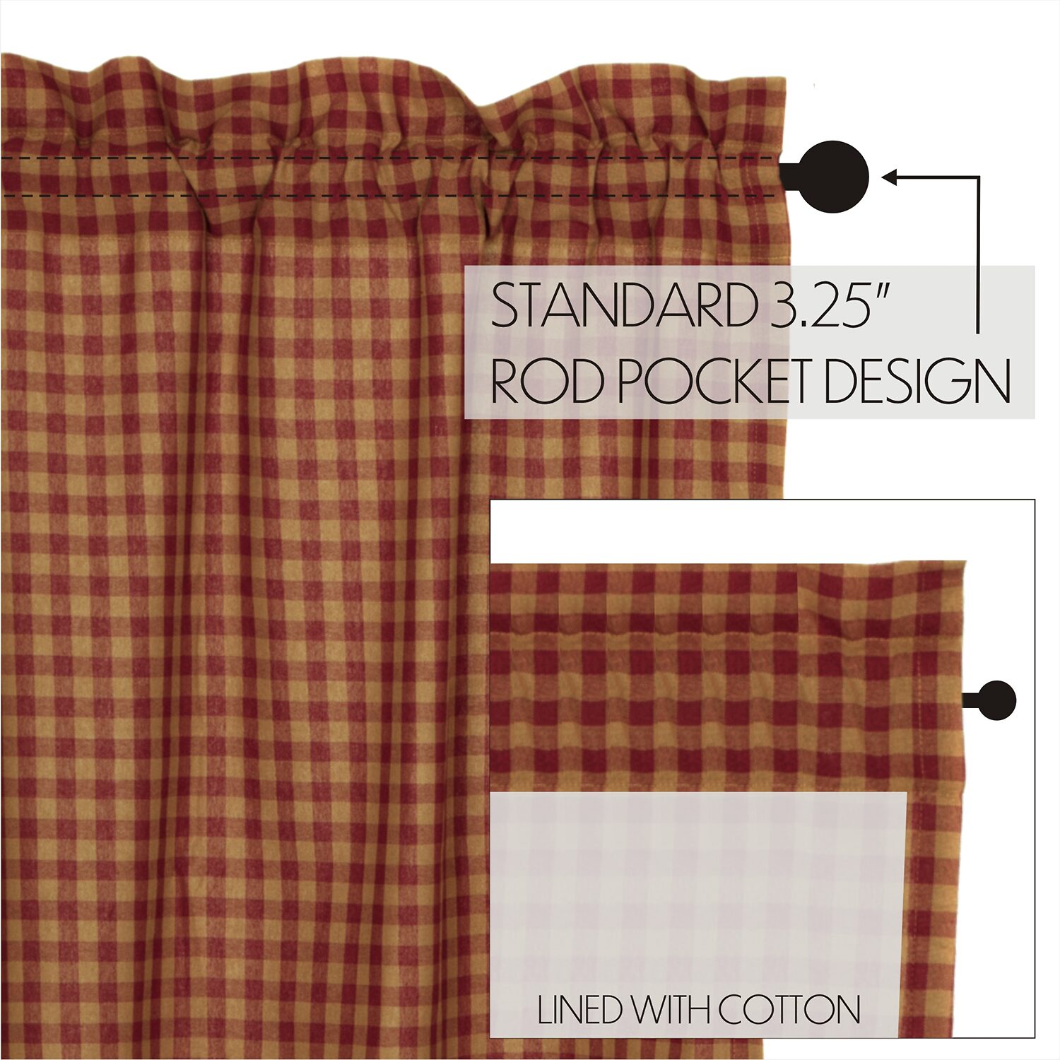 Vhc Brands Country Check Swag Rod Pocket Scallop Valance
