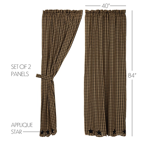 Vhc Brands Country Star Rod Pocket Embellished Light-Filtering Set of 2 Curtain Panel