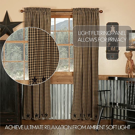 Vhc Brands Country Star Rod Pocket Embellished Light-Filtering Set of 2 Curtain Panel