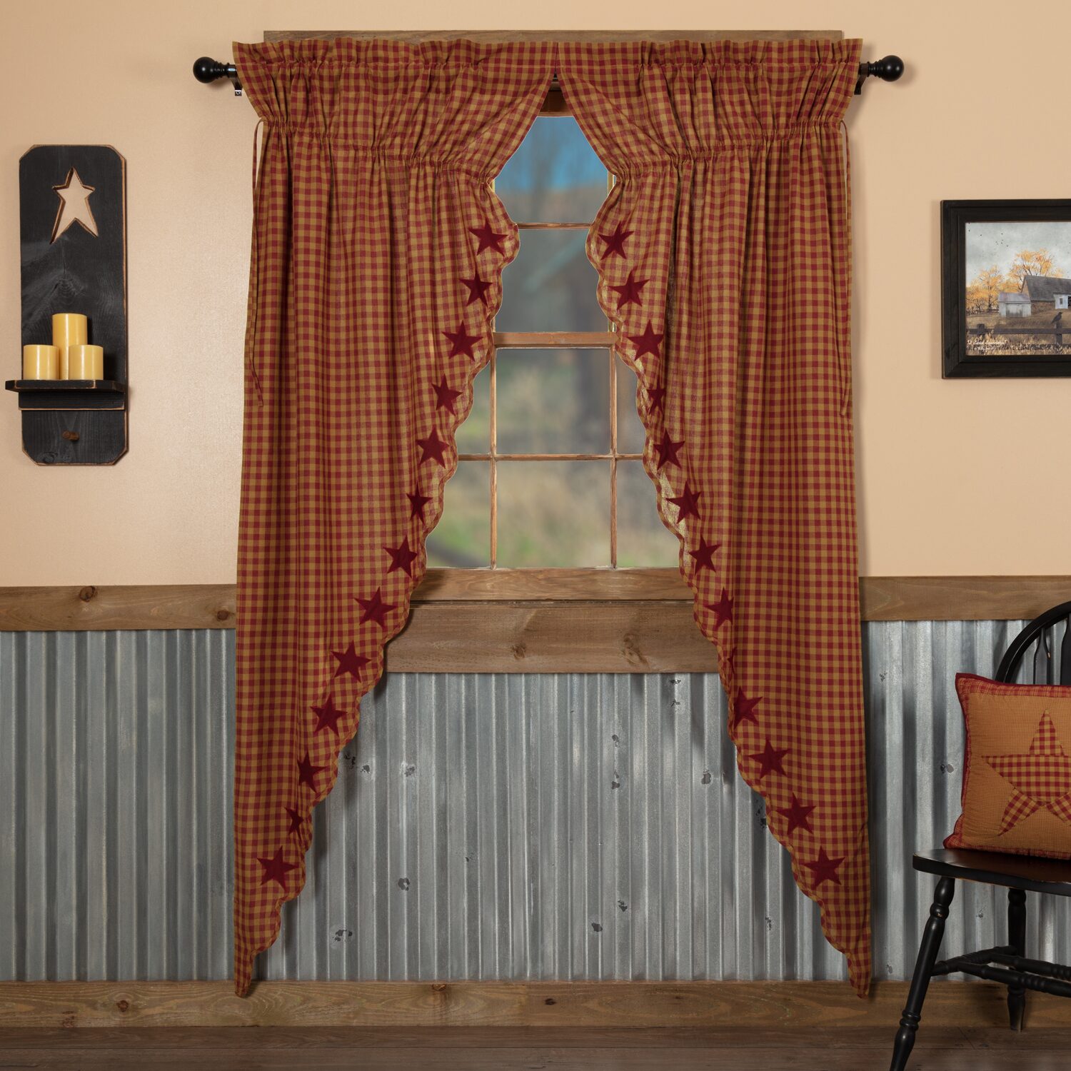 Vhc Brands Country Star Prairie Rod Pocket Embellished Light-Filtering Set of 2 Curtain Panel