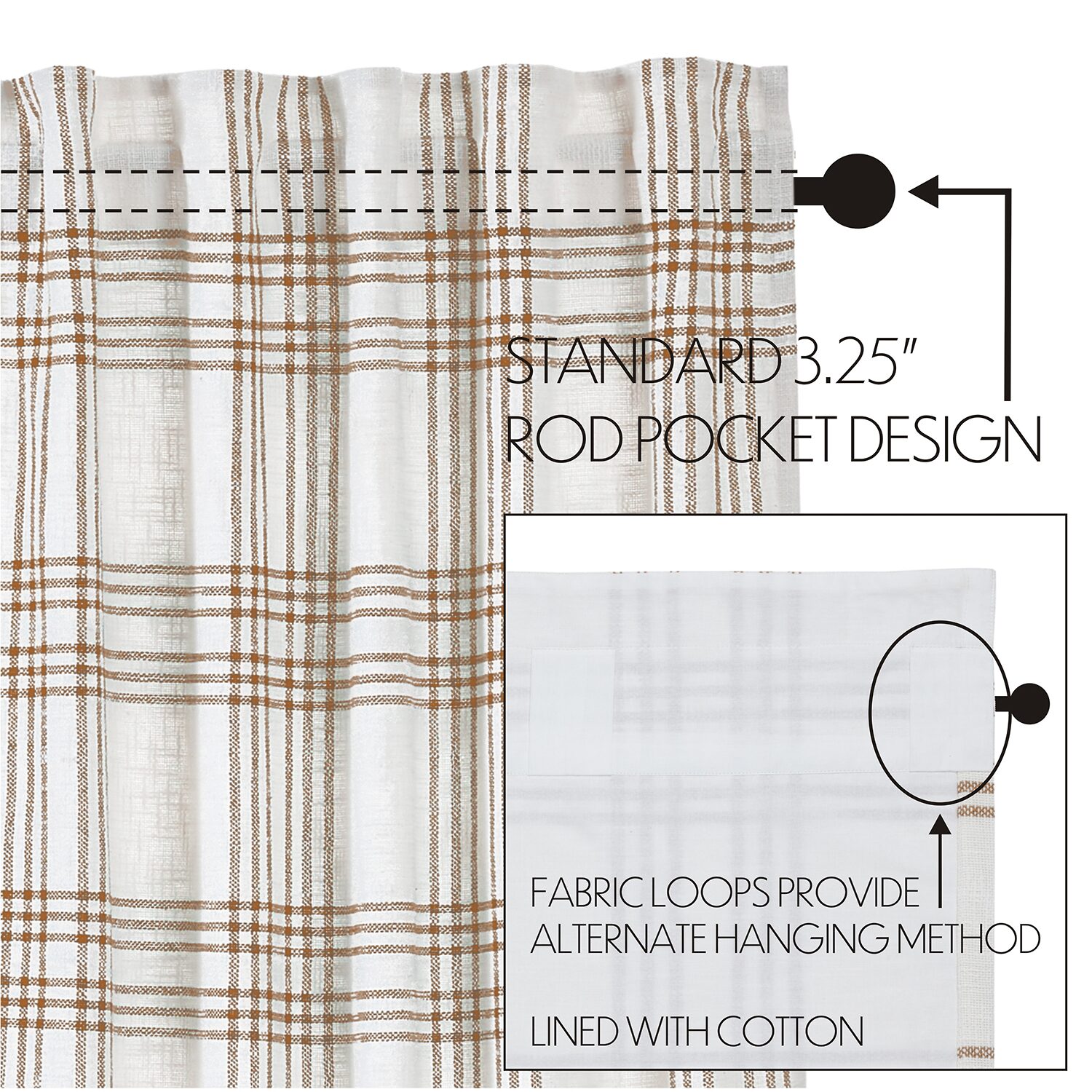 Vhc Brands Country Woven Plaid Rod Pocket Tailored Valance