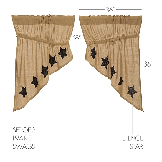 Vhc Brands Ctn Burlap Star Prairie Swag Rod Pocket Tailored Valance