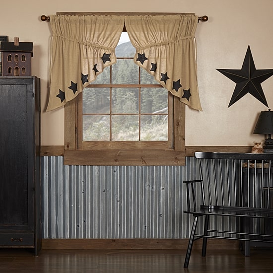 Vhc Brands Ctn Burlap Star Prairie Swag Rod Pocket Tailored Valance