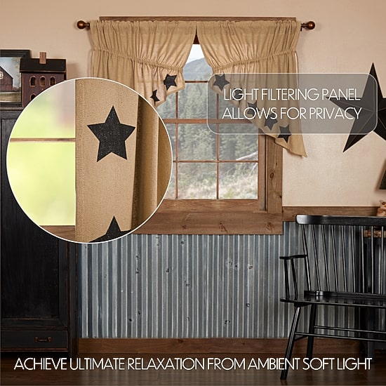 Vhc Brands Ctn Burlap Star Prairie Swag Rod Pocket Tailored Valance