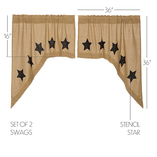 Vhc Brands Cotton Burlap Star Swag Rod Pocket Tailored Valance