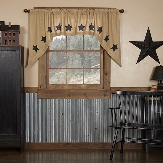 Vhc Brands Cotton Burlap Star Swag Rod Pocket Tailored Valance
