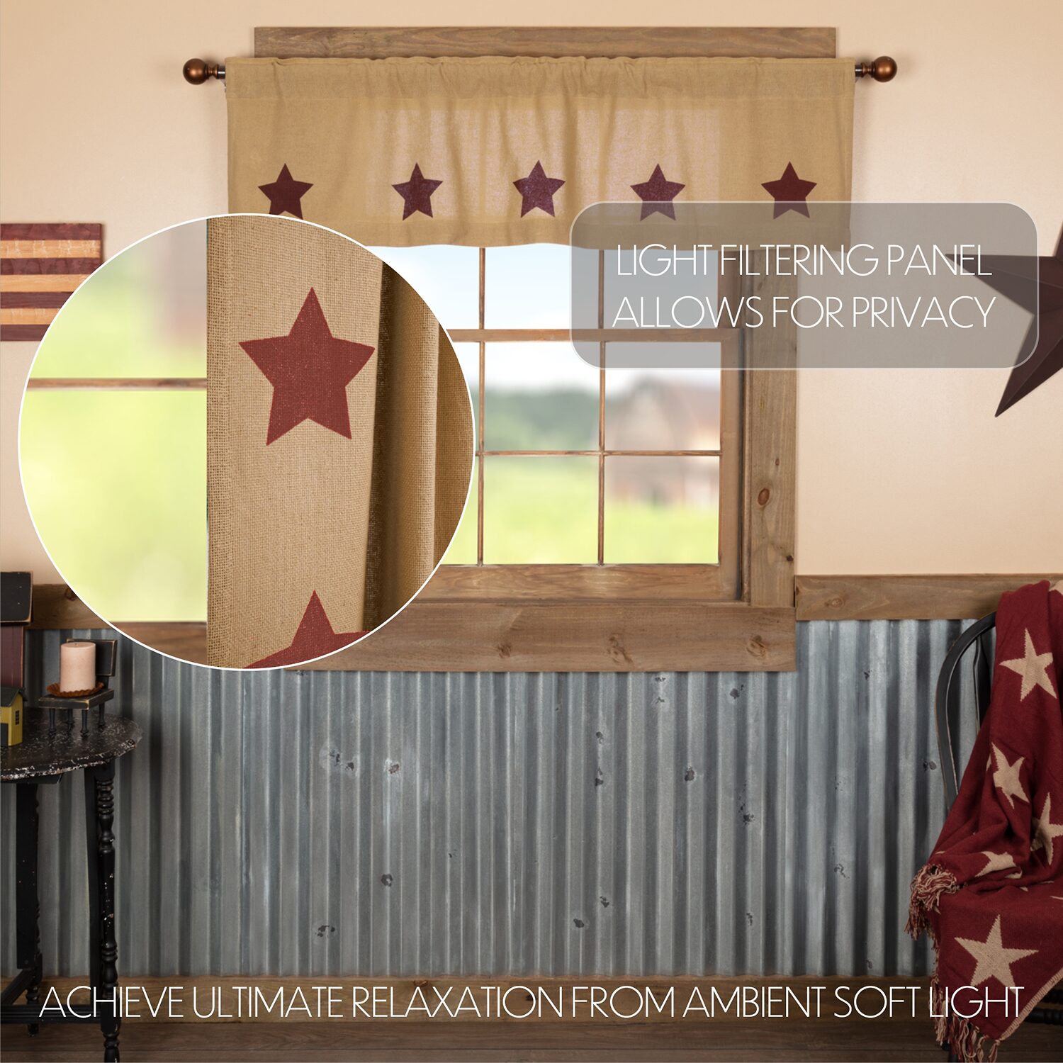 Vhc Brands Cotton Burlap Star Rod Pocket Tailored Valance