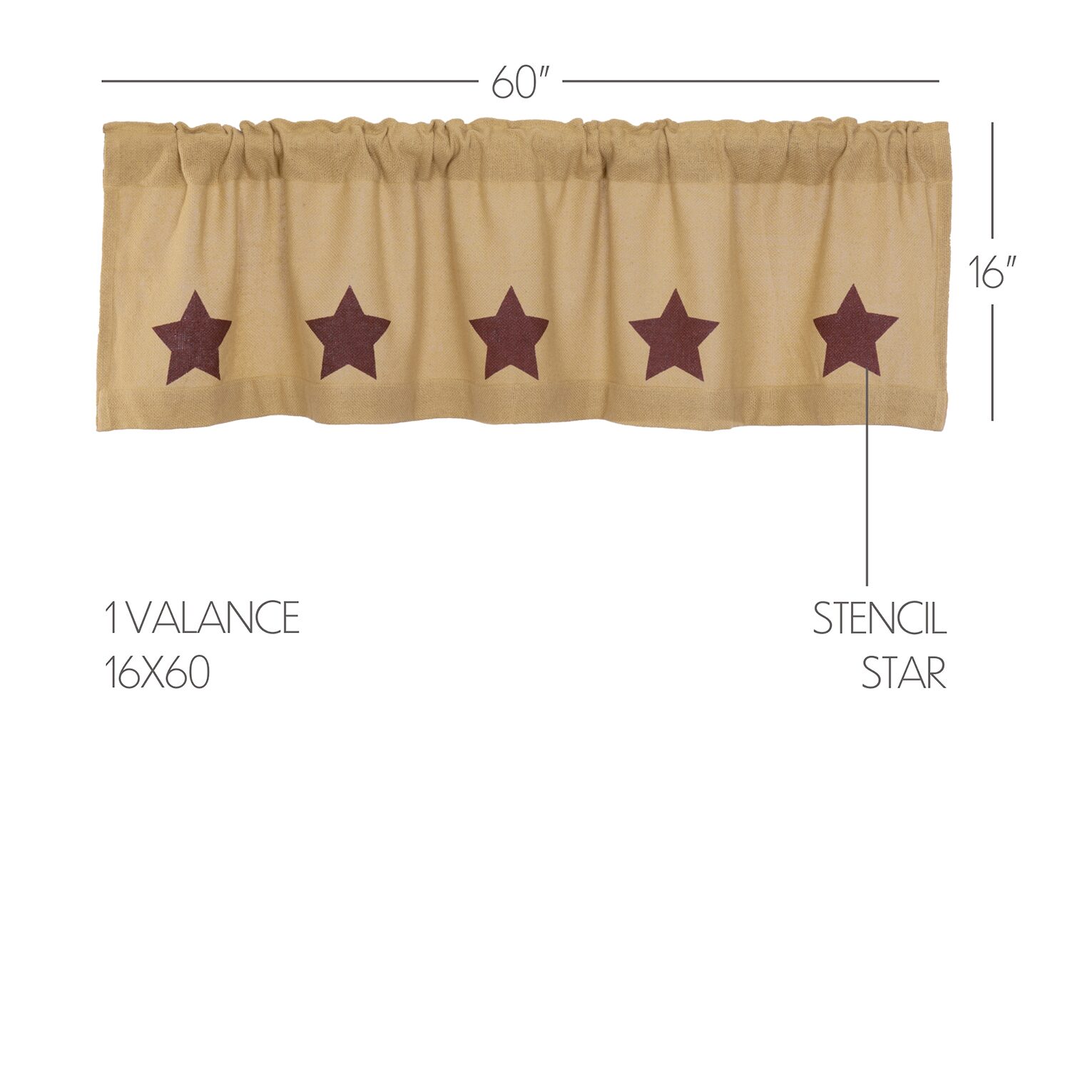 Vhc Brands Cotton Burlap Star Rod Pocket Tailored Valance