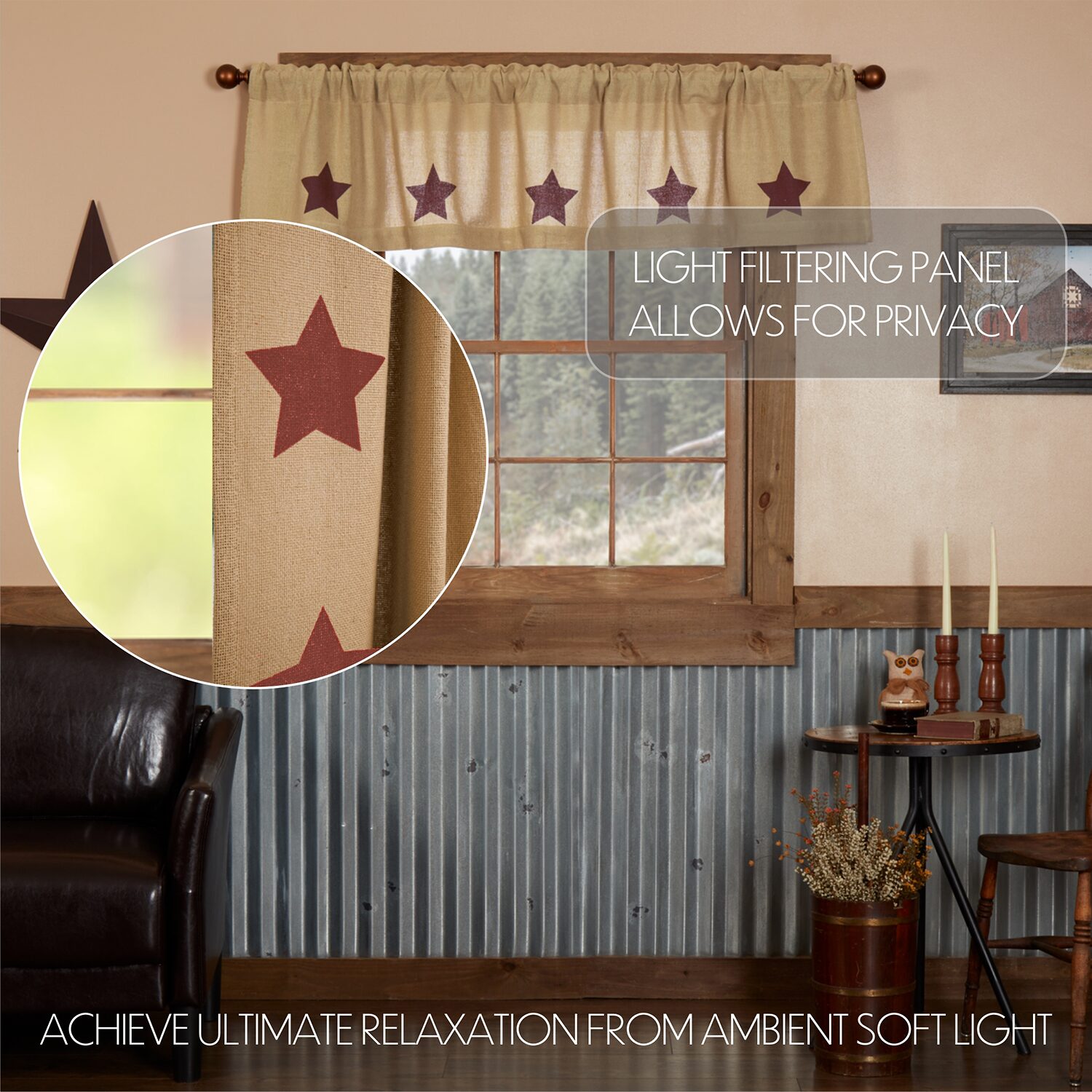 Vhc Brands Cotton Burlap Star Rod Pocket Tailored Valance