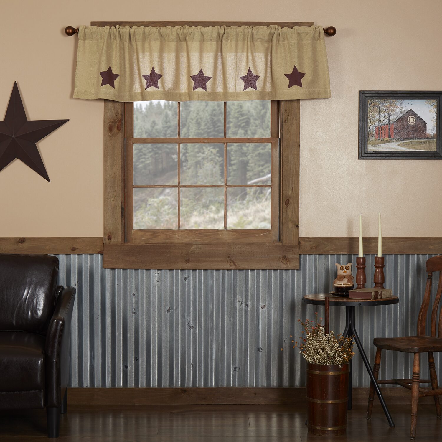 Vhc Brands Cotton Burlap Star Rod Pocket Tailored Valance