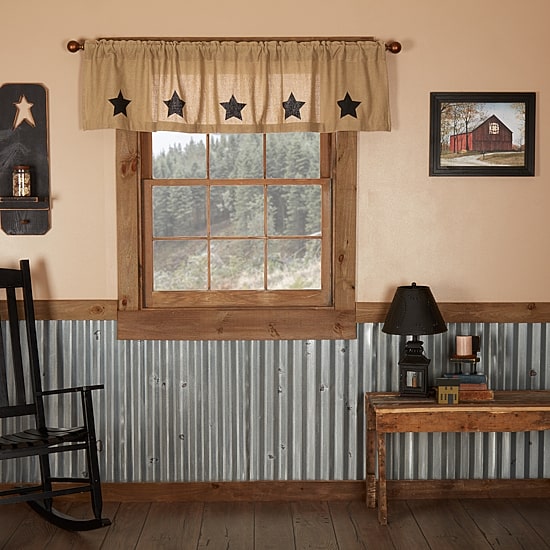 Vhc Brands Cotton Burlap Star Rod Pocket Tailored Valance