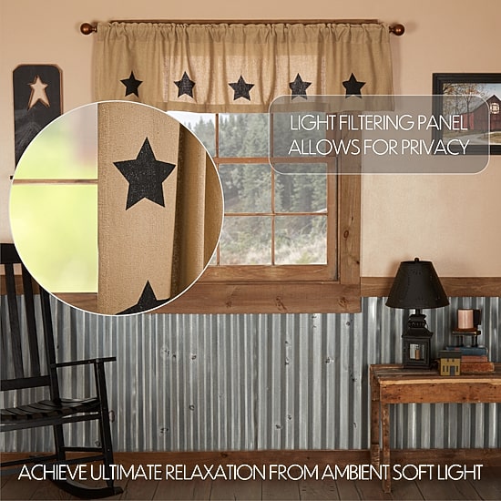 Vhc Brands Cotton Burlap Star Rod Pocket Tailored Valance