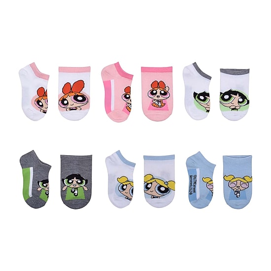 Little & Big Kid Girls 6 Pair Powerpuff Girls No Show Socks