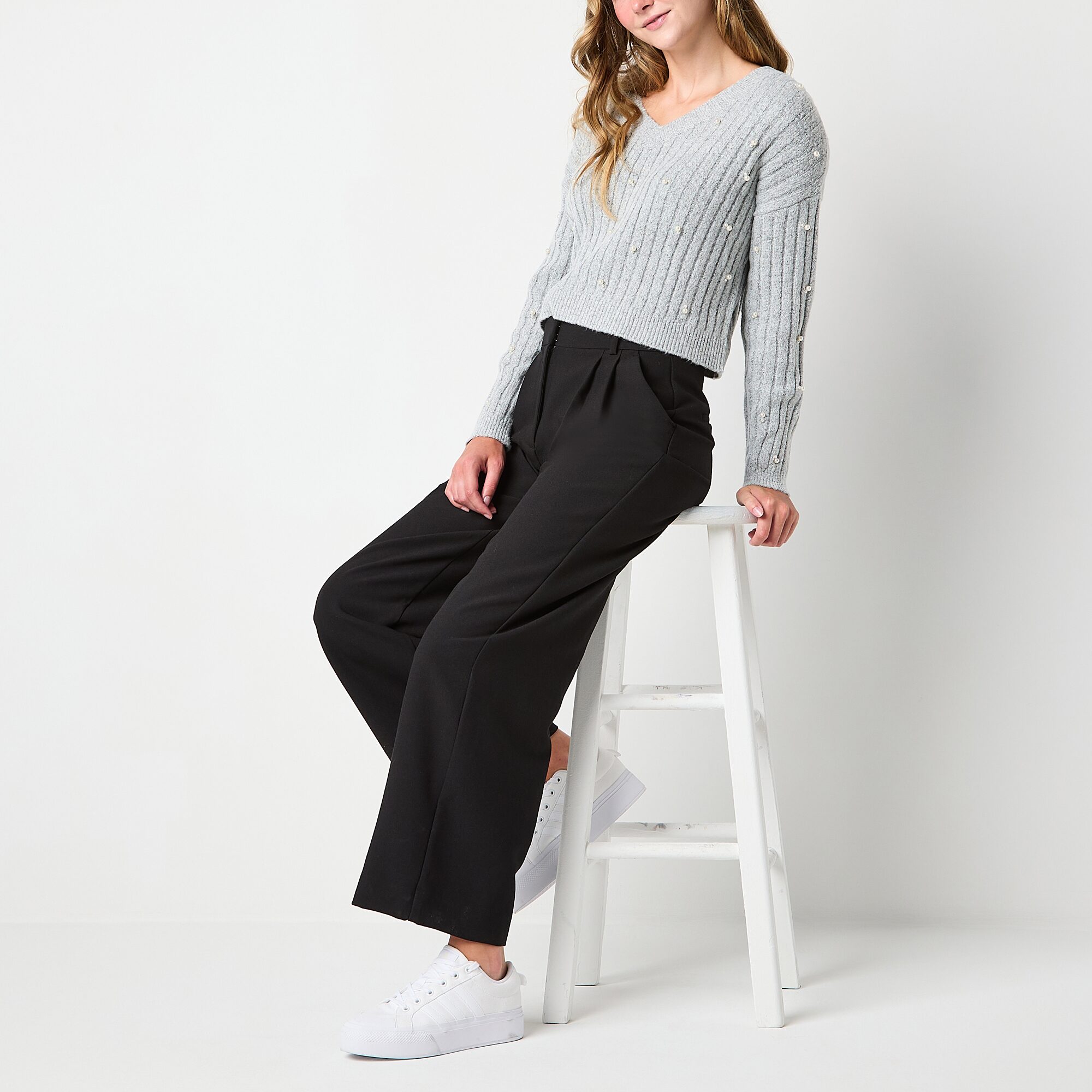 by&by Womens Juniors Wide Leg High Rise Trouser
