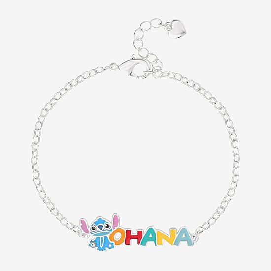 Disney Classics Ohana Unisex Adult Pure Silver Over Brass 7 Inch Solid Cable Lilo & Stitch Chain Bracelet