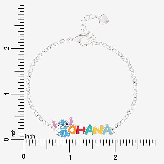 Disney Classics Ohana Unisex Adult Pure Silver Over Brass 7 Inch Solid Cable Lilo & Stitch Chain Bracelet